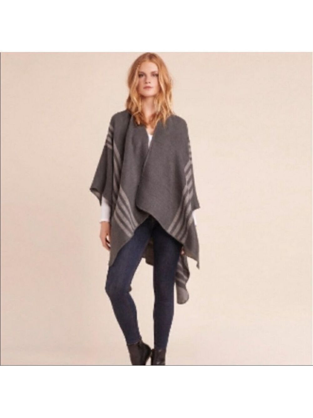 BB Dakota Gray Two Tone Ruana Shawl Wrap One Size
